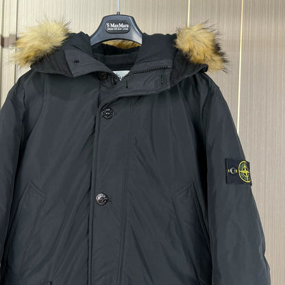 Black Stone Island Embroidered Down Jacket