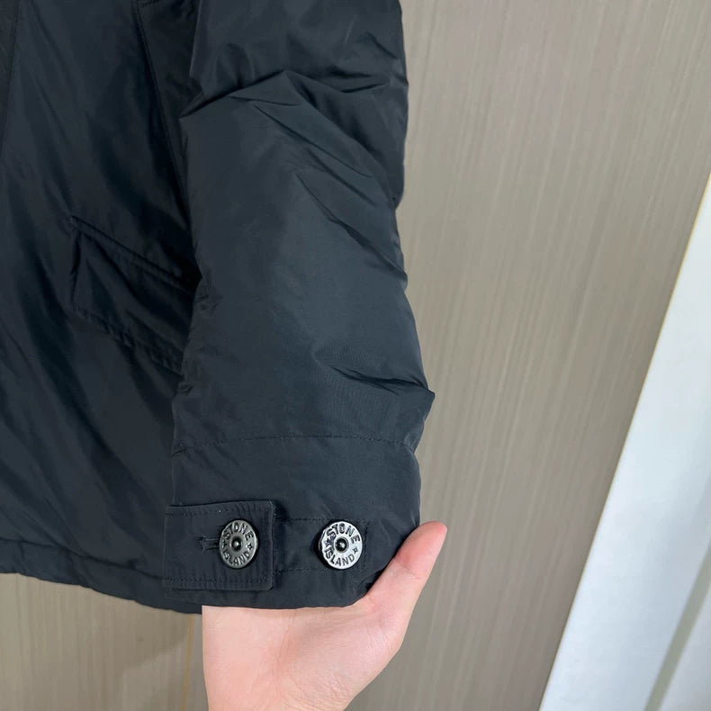 Black Stone Island Embroidered Down Jacket