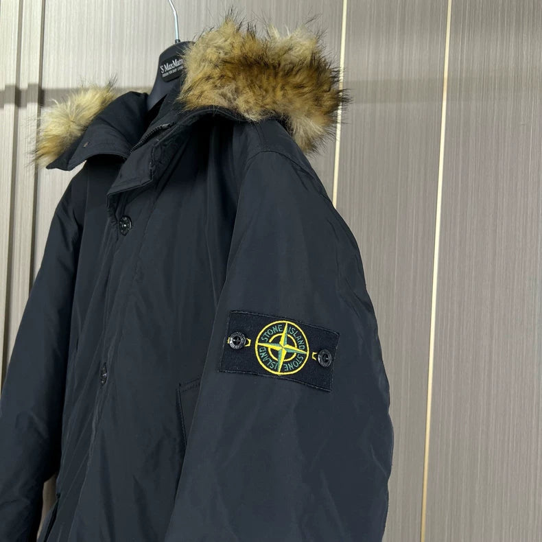 Black Stone Island Embroidered Down Jacket