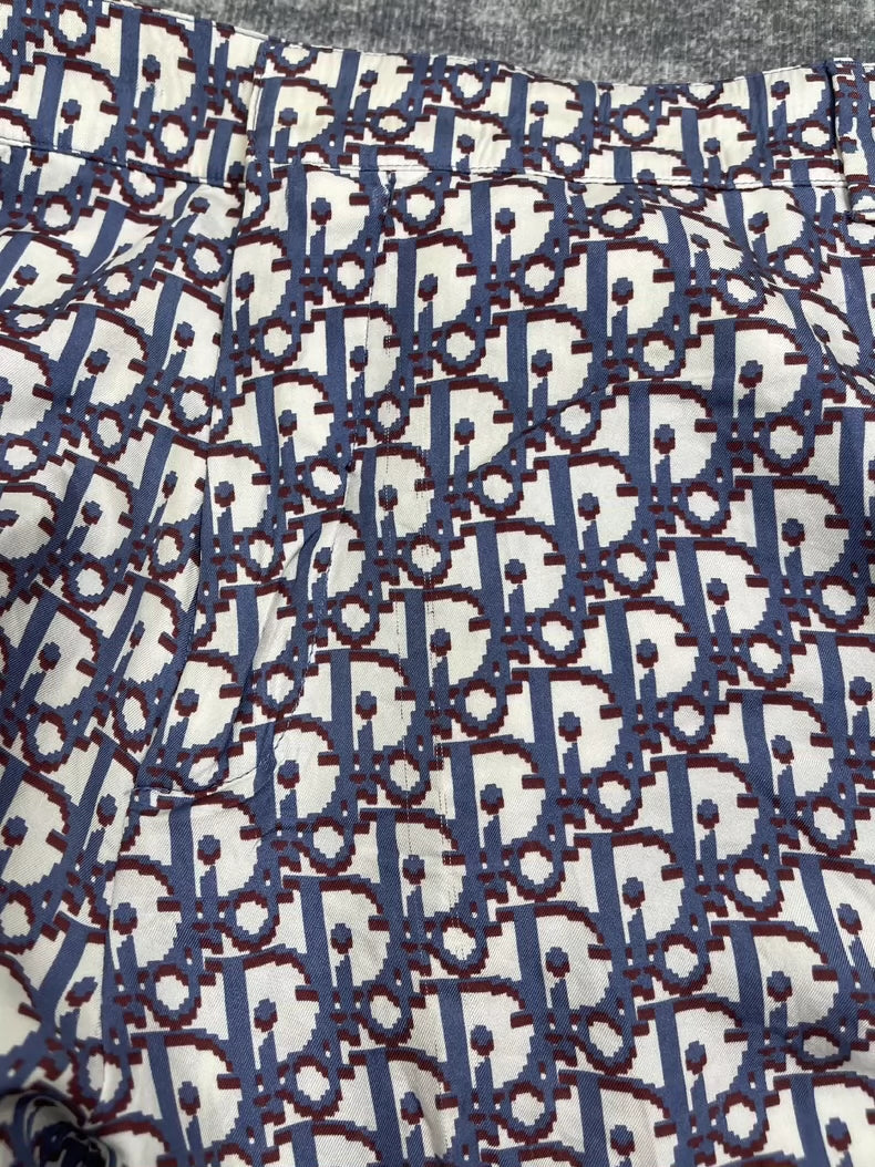 Dior Blue Red Printed Silk Shorts