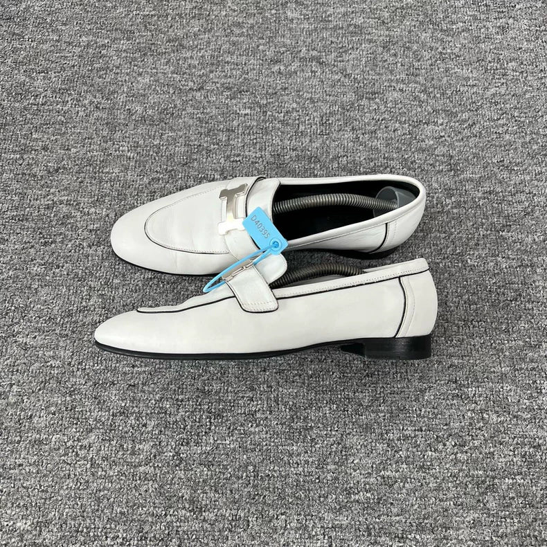 Hermes Silver Buckle Loafers Size 37