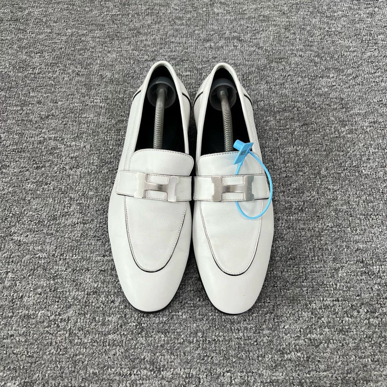 Hermes Silver Buckle Loafers Size 37