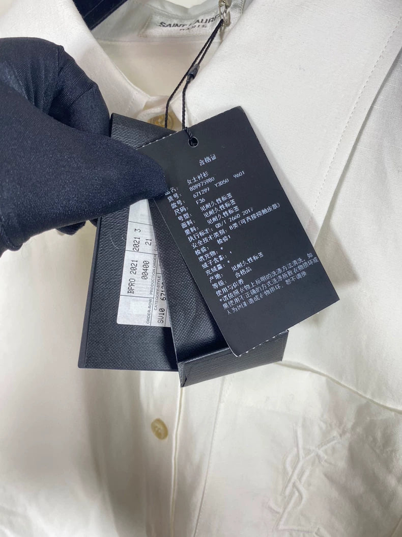 Saint Laurent White Embroidered Shirt