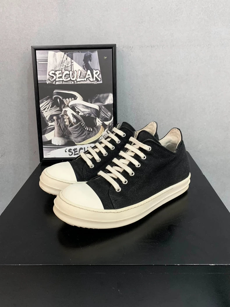 Rick Owens Black and White Canvas Sneakers-yf