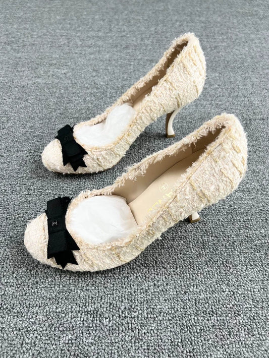 Chanel Bow Knit High Heel Shoes-yf