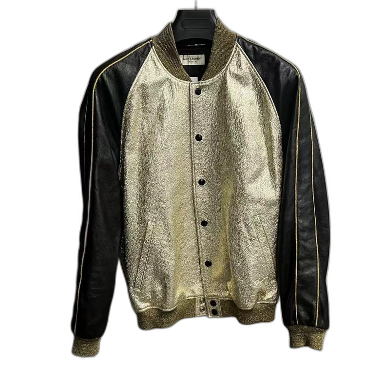 Saint Laurent Black Baseball Jacket with Print