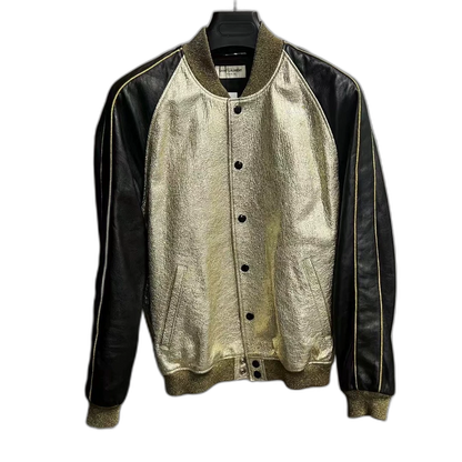 Saint Laurent Black Baseball Jacket with Print