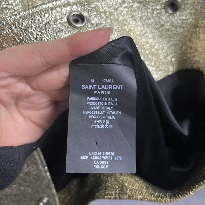 Saint Laurent Black Baseball Jacket with Print