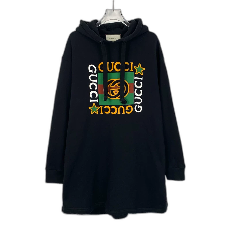 Gucci Black Logo Print Long Hoodie