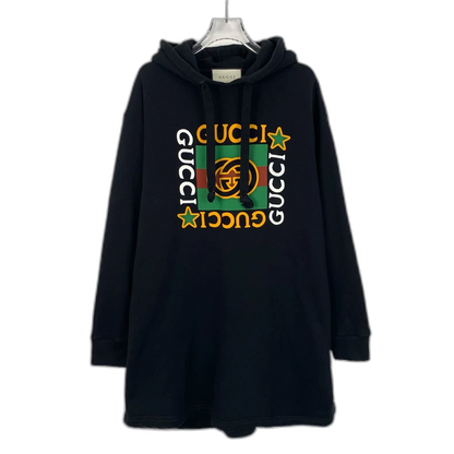 Gucci Black Logo Print Long Hoodie