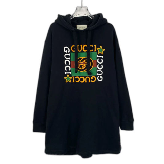 Gucci Black Logo Print Long Hoodie