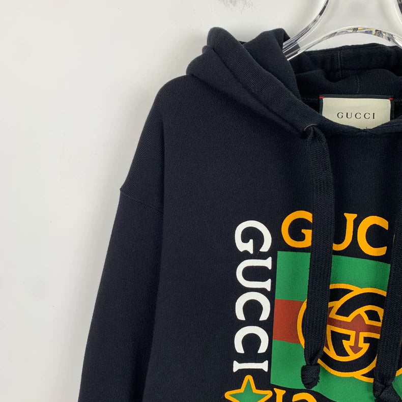 Gucci Black Logo Print Long Hoodie