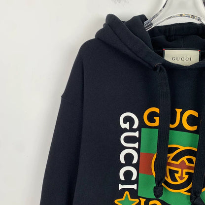 Gucci Black Logo Print Long Hoodie