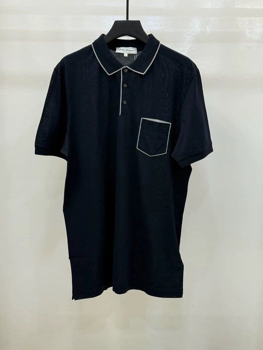 Ferragamo Men's Navy Collar Polo Shirt-yf