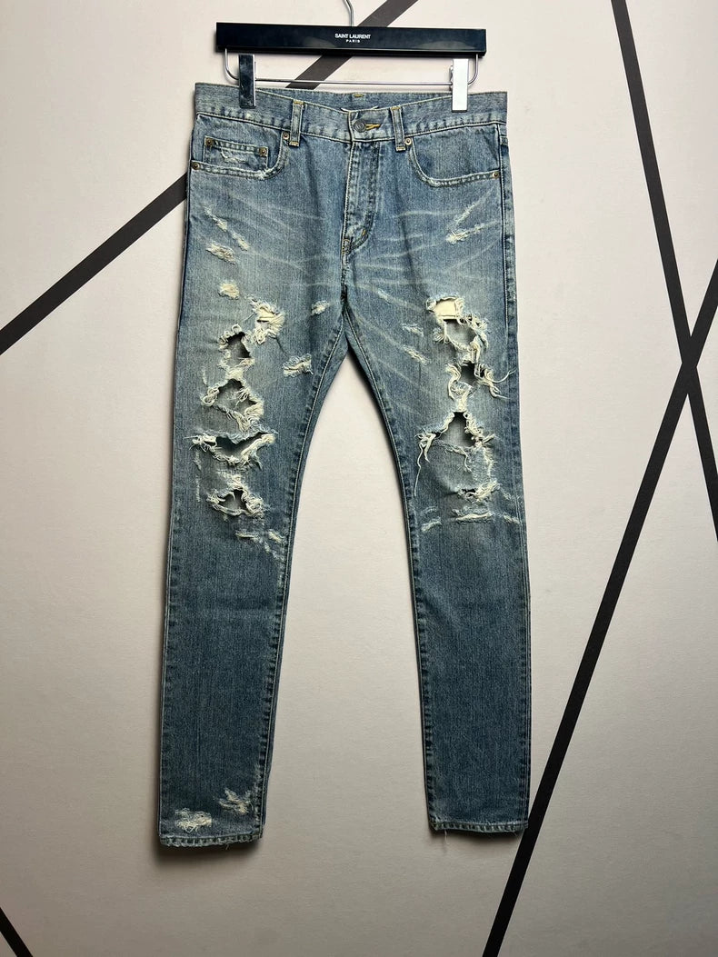 Saint Laurent Distressed Blue Denim Pants