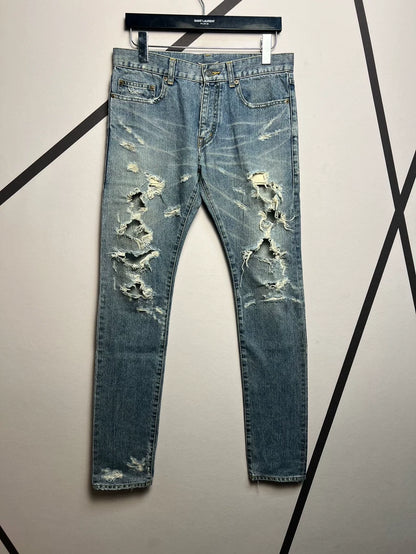 Saint Laurent Distressed Blue Denim Pants
