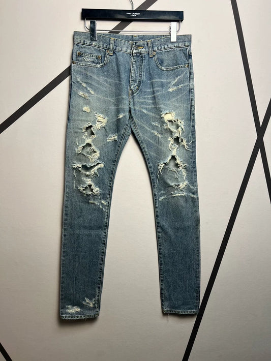 Saint Laurent Distressed Blue Denim Pants