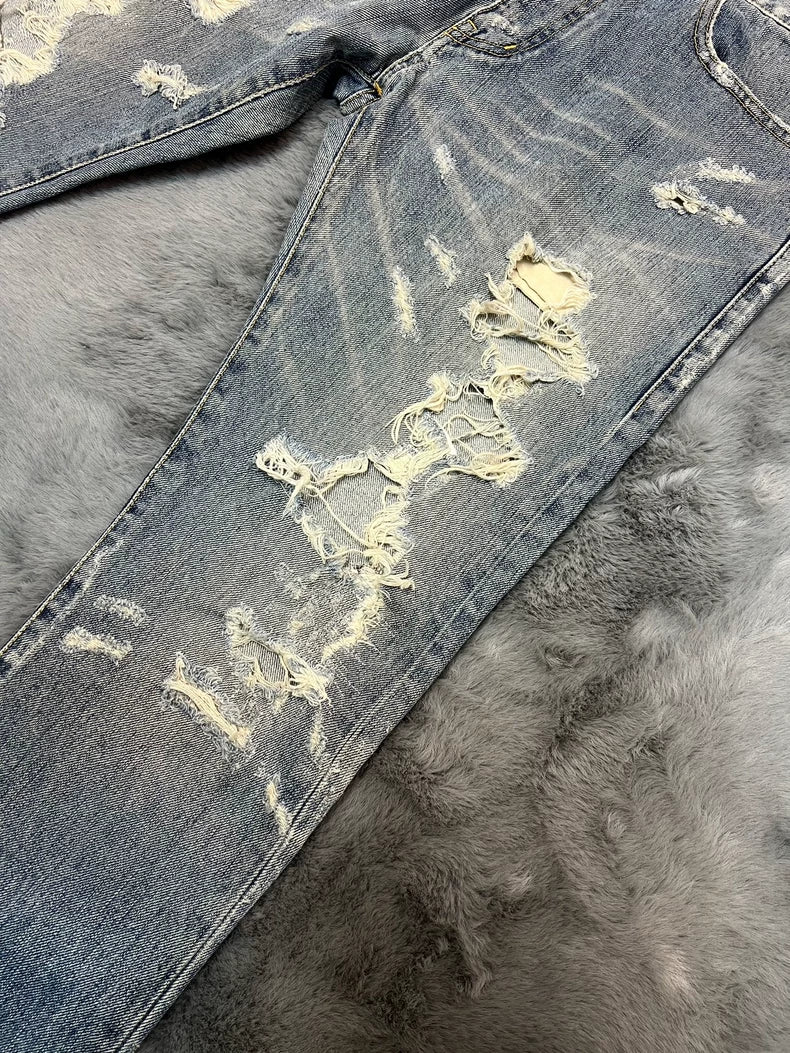 Saint Laurent Distressed Blue Denim Pants