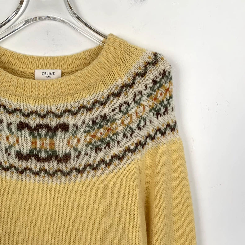 Celine Yellow Knit Sweater with Floral Design