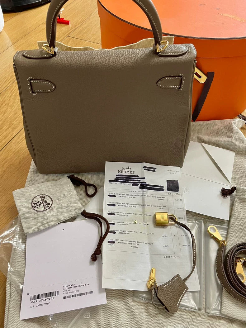 Hermes Kelly 28 Bag with Paperwork