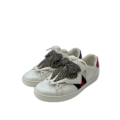 Gucci White Bow Diamante Sneakers