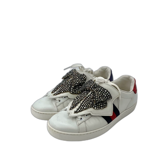 Gucci White Bow Diamante Sneakers