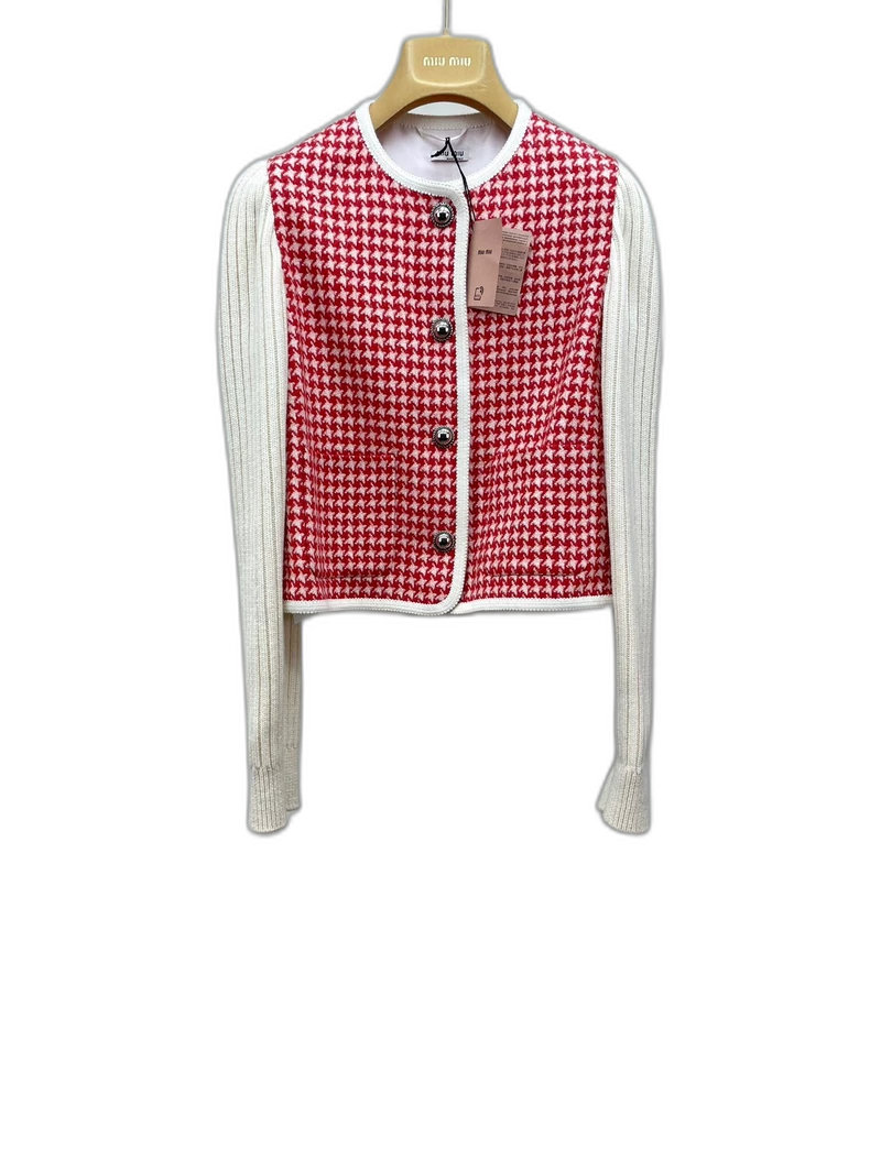 miumiu Red Houndstooth Cashmere Jacket