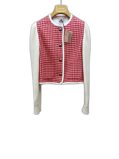 miumiu Red Houndstooth Cashmere Jacket