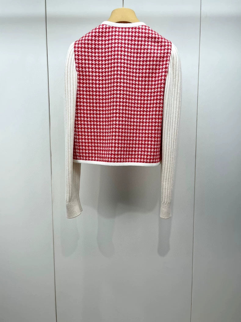 miumiu Red Houndstooth Cashmere Jacket