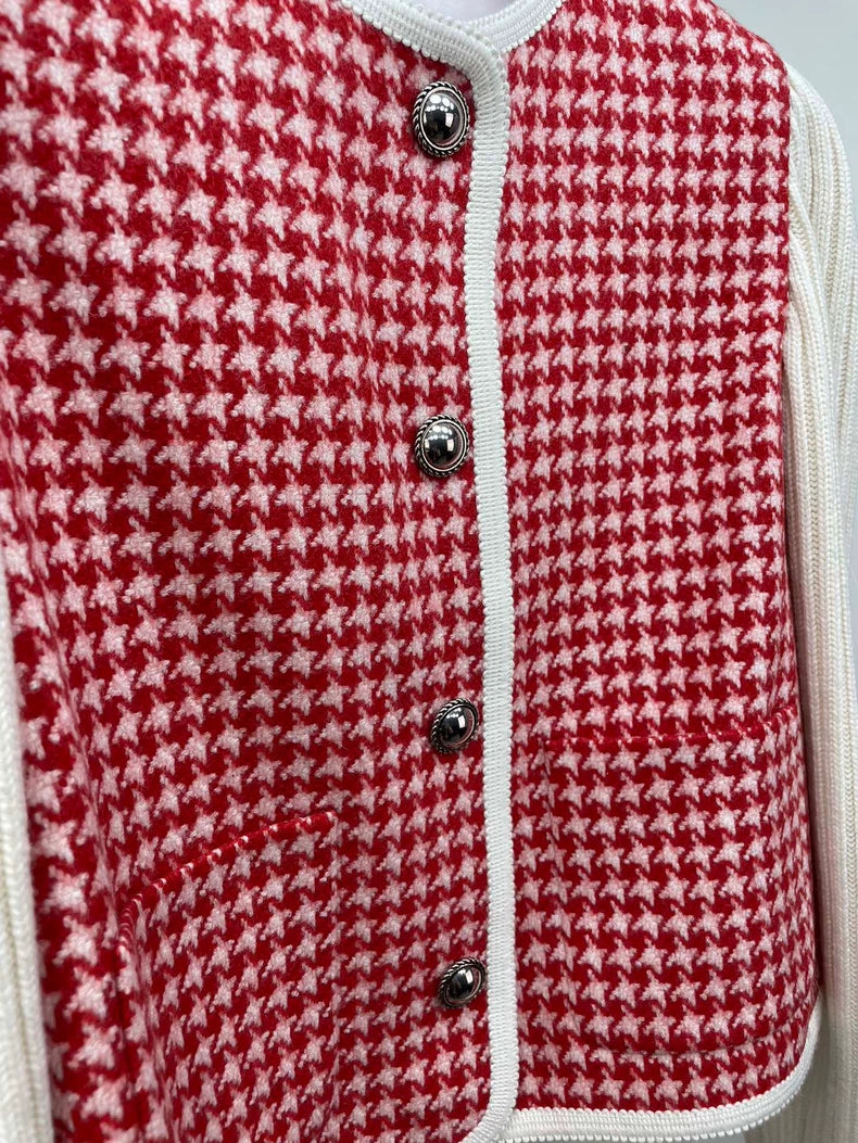 miumiu Red Houndstooth Cashmere Jacket