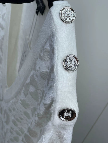 Chanel White Short Sleeve Dress with Pockets