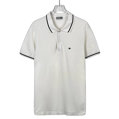 Dior White Bee Embroidered Cotton Polo Shirt