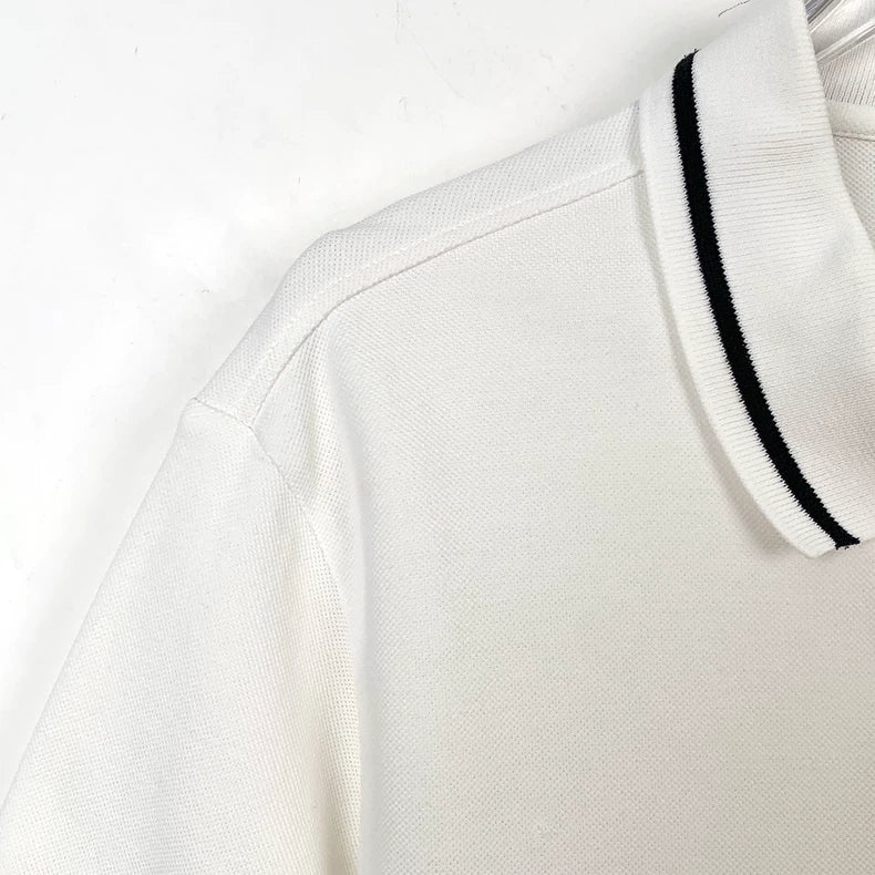 Dior White Bee Embroidered Cotton Polo Shirt