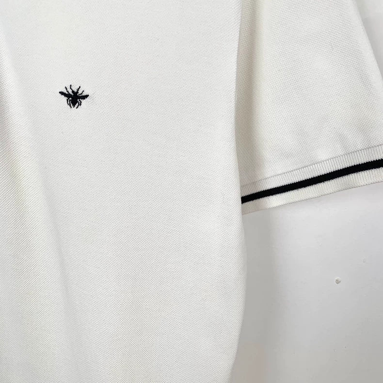 Dior White Bee Embroidered Cotton Polo Shirt