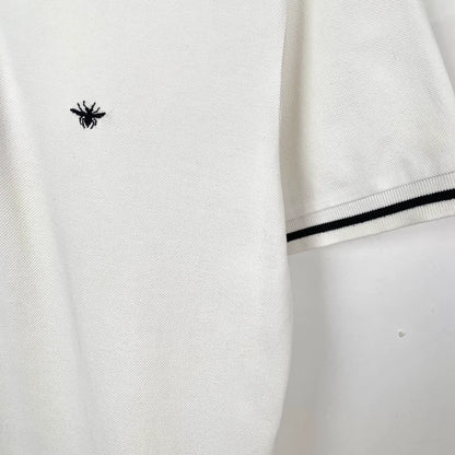 Dior White Bee Embroidered Cotton Polo Shirt