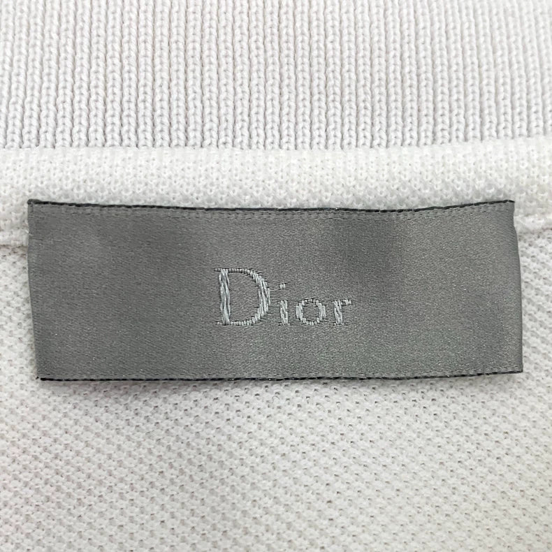 Dior White Bee Embroidered Cotton Polo Shirt