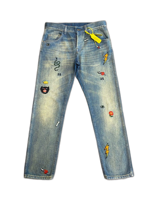 Gucci Patterned Denim Pants Blue-zp