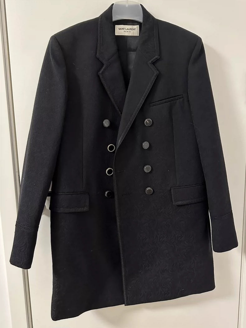 Saint Laurent Men's Double-Breasted Navy Coat