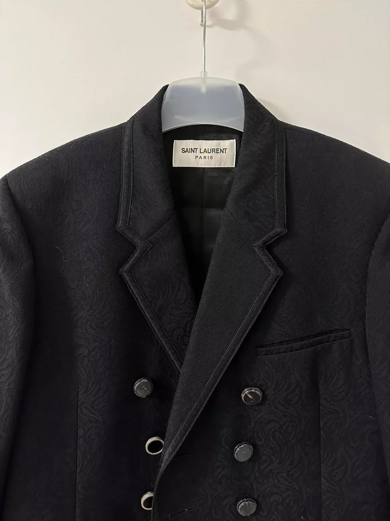 Saint Laurent Men's Double-Breasted Navy Coat