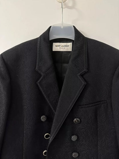 Saint Laurent Men's Double-Breasted Navy Coat