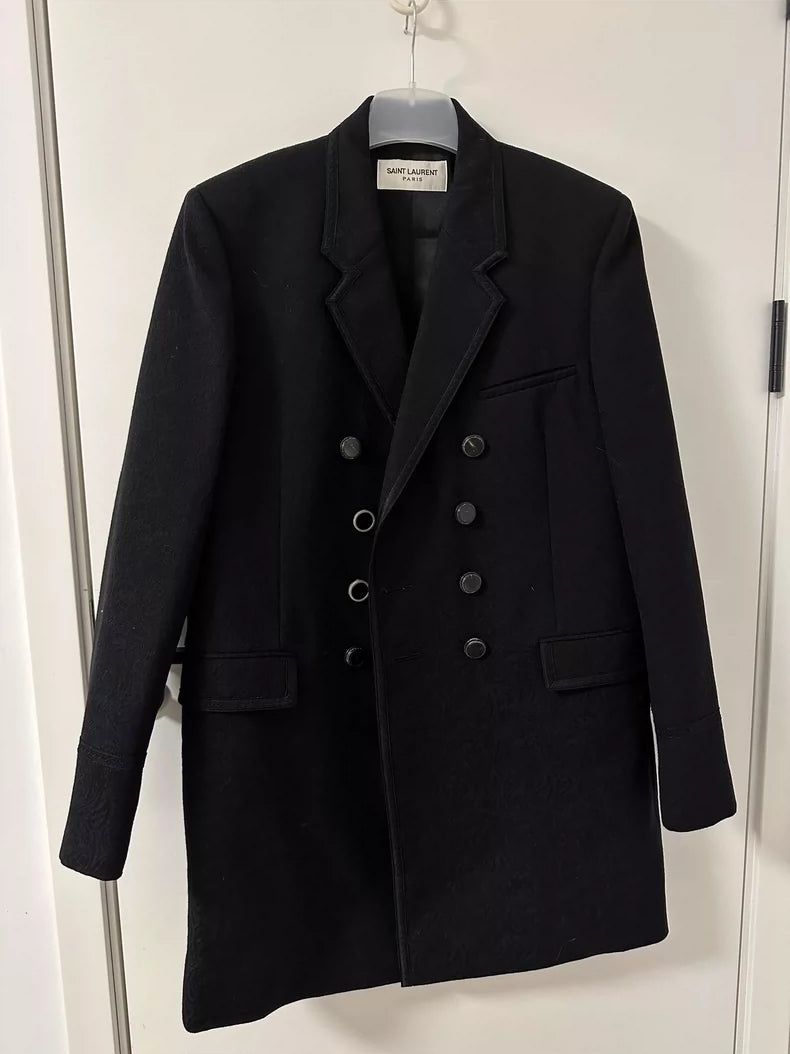 Saint Laurent Men's Double-Breasted Navy Coat