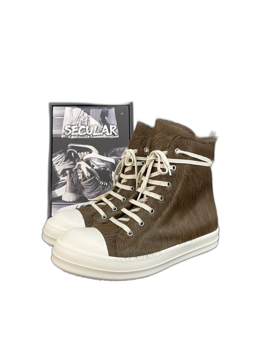 Rare  Brown Fur High-Top Sneakers-yf