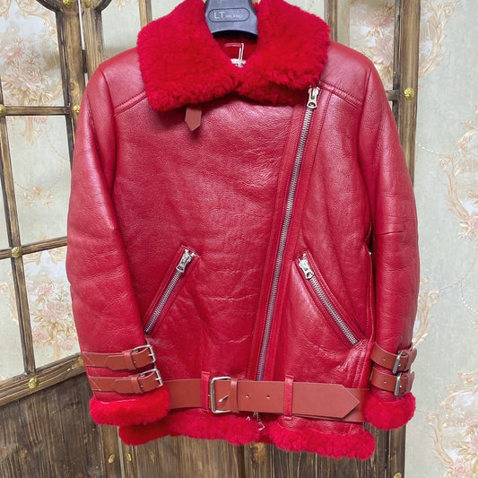 Red Shearling Leather Jacket