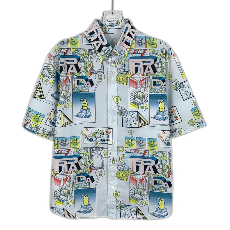 Prada Cartoon Print Short Sleeve Shirt