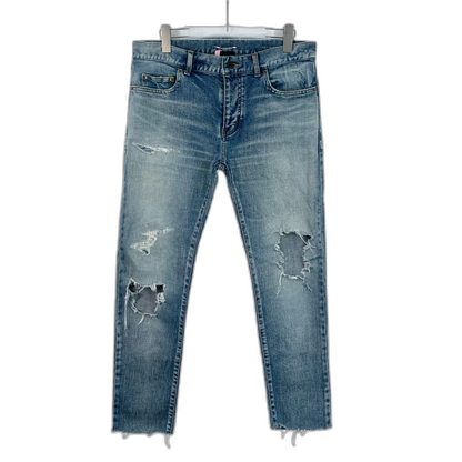 Saint Laurent Blue Distressed Denim Pants Size 32