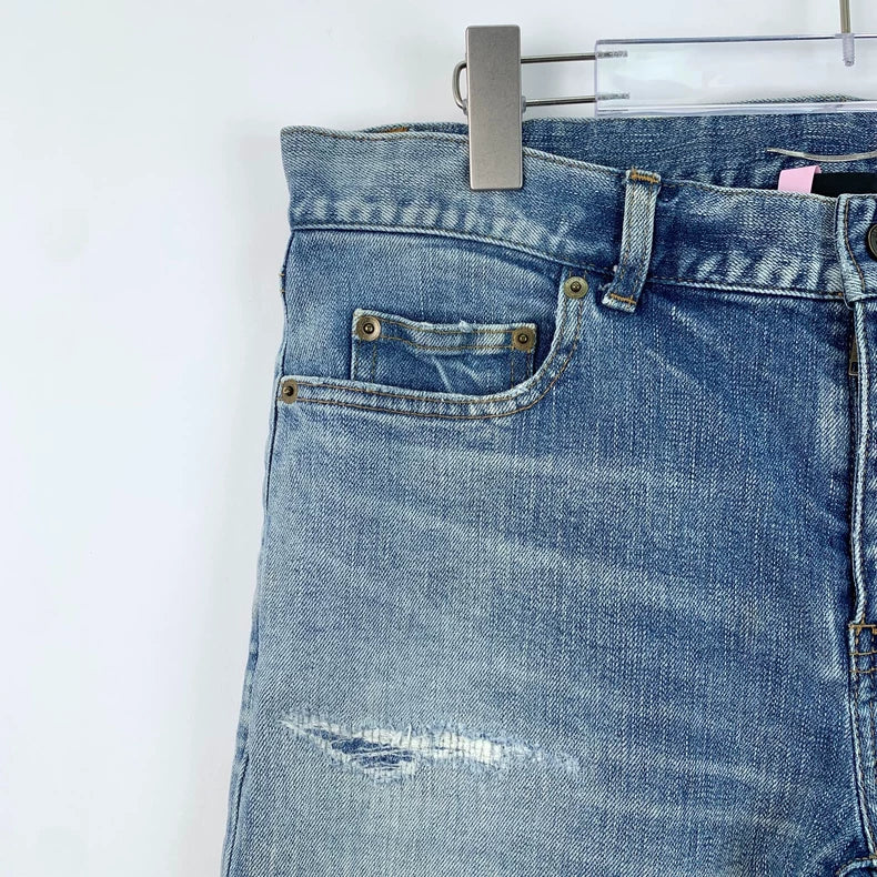 Saint Laurent Blue Distressed Denim Pants Size 32