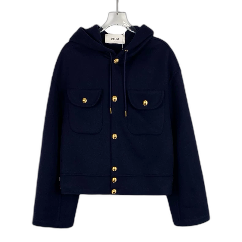 Celine Navy Hooded Jacket with Gold Buttons