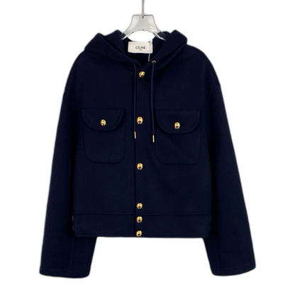 Celine Navy Hooded Jacket with Gold Buttons