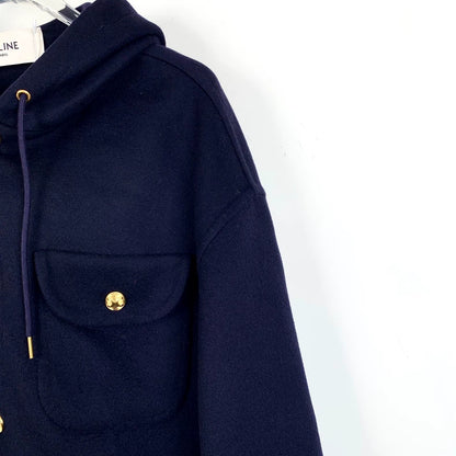 Celine Navy Hooded Jacket with Gold Buttons