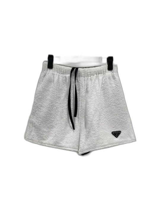 Prada White Toweling Shorts With Triangle Logo